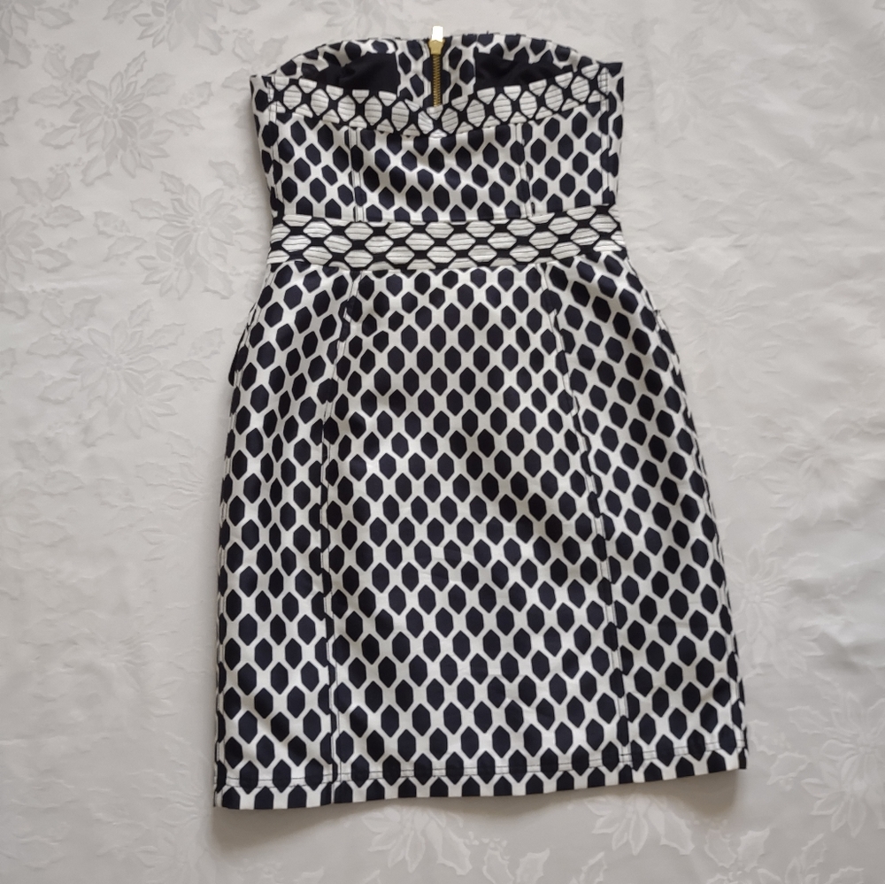 Diane Von Furstenberg runway dress corset goldtone buttons black white diamond - Picture 7 of 13
